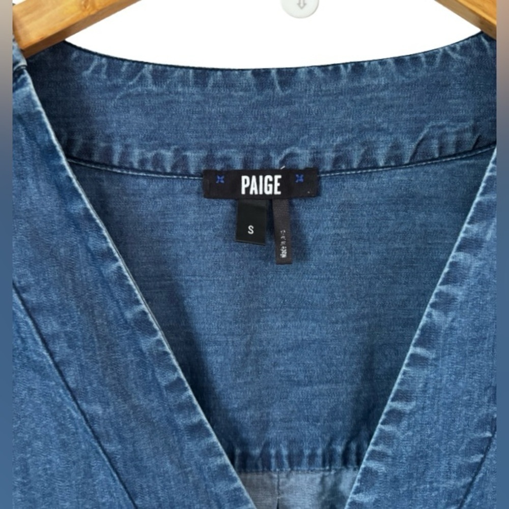 PAIGE Haidee blue cottn/tencel blnd chmbry frng hem mini drss SZ S coastal - Picture 6 of 14